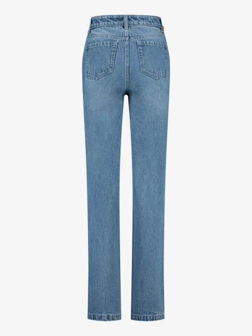 Denim jeans met gekruiste tailleband