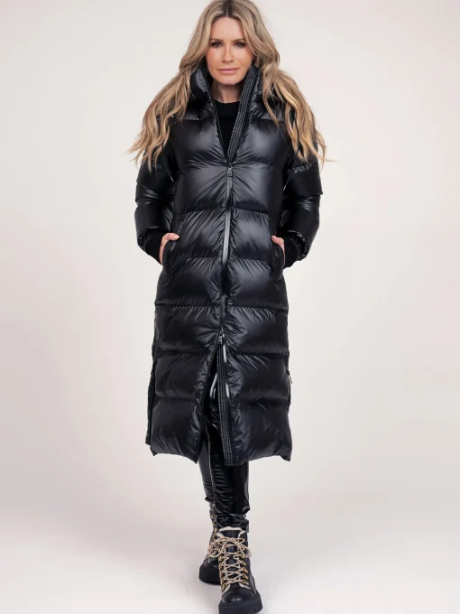 Lange puffer jas met metallic look