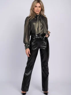 Leren look broek met dierenpatroon