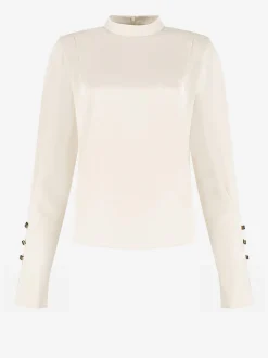 Satijnen look blouse met flared mouwen