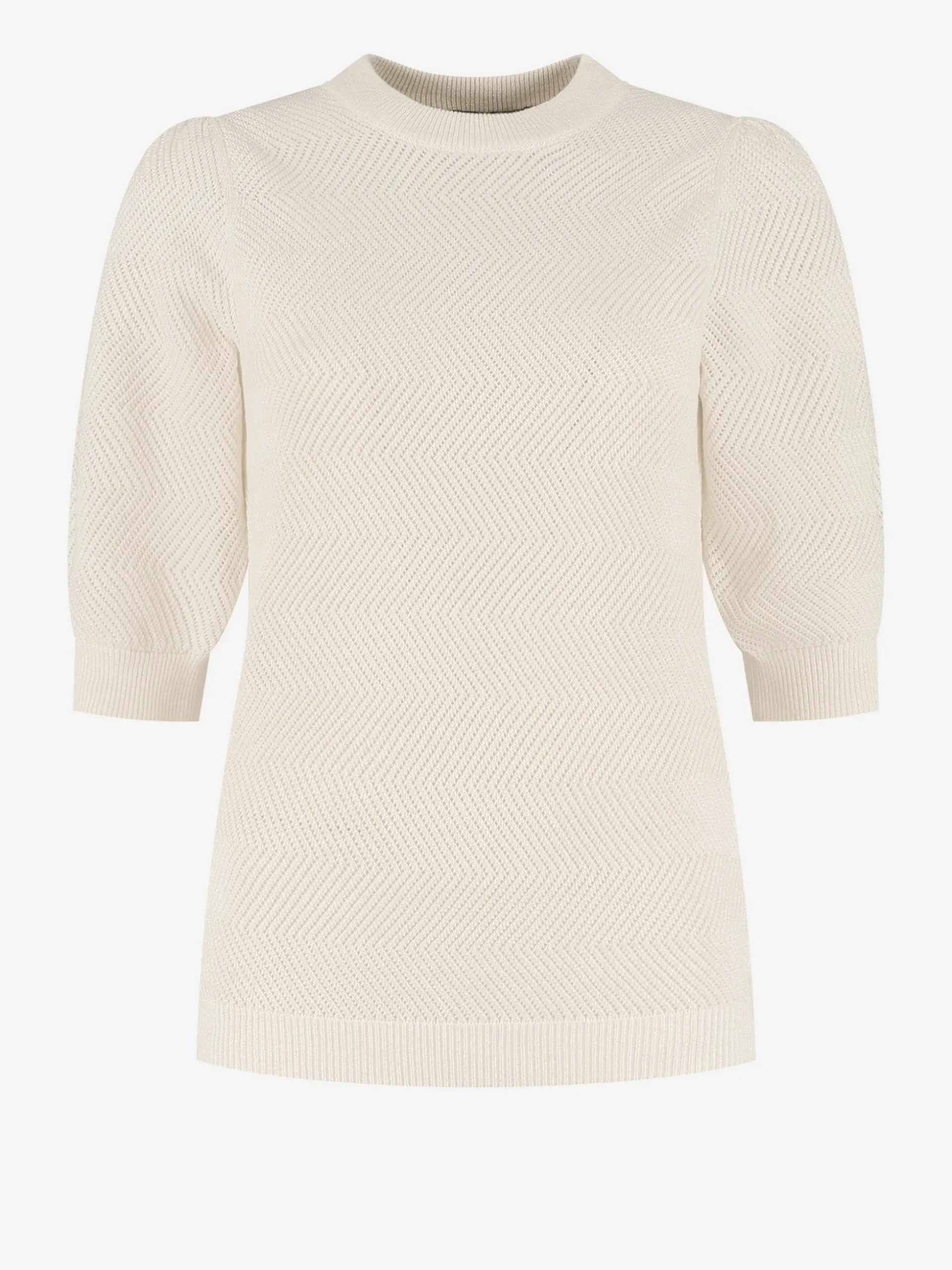 Ajour gebreide top met pofmouwen