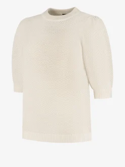 Ajour gebreide top met pofmouwen