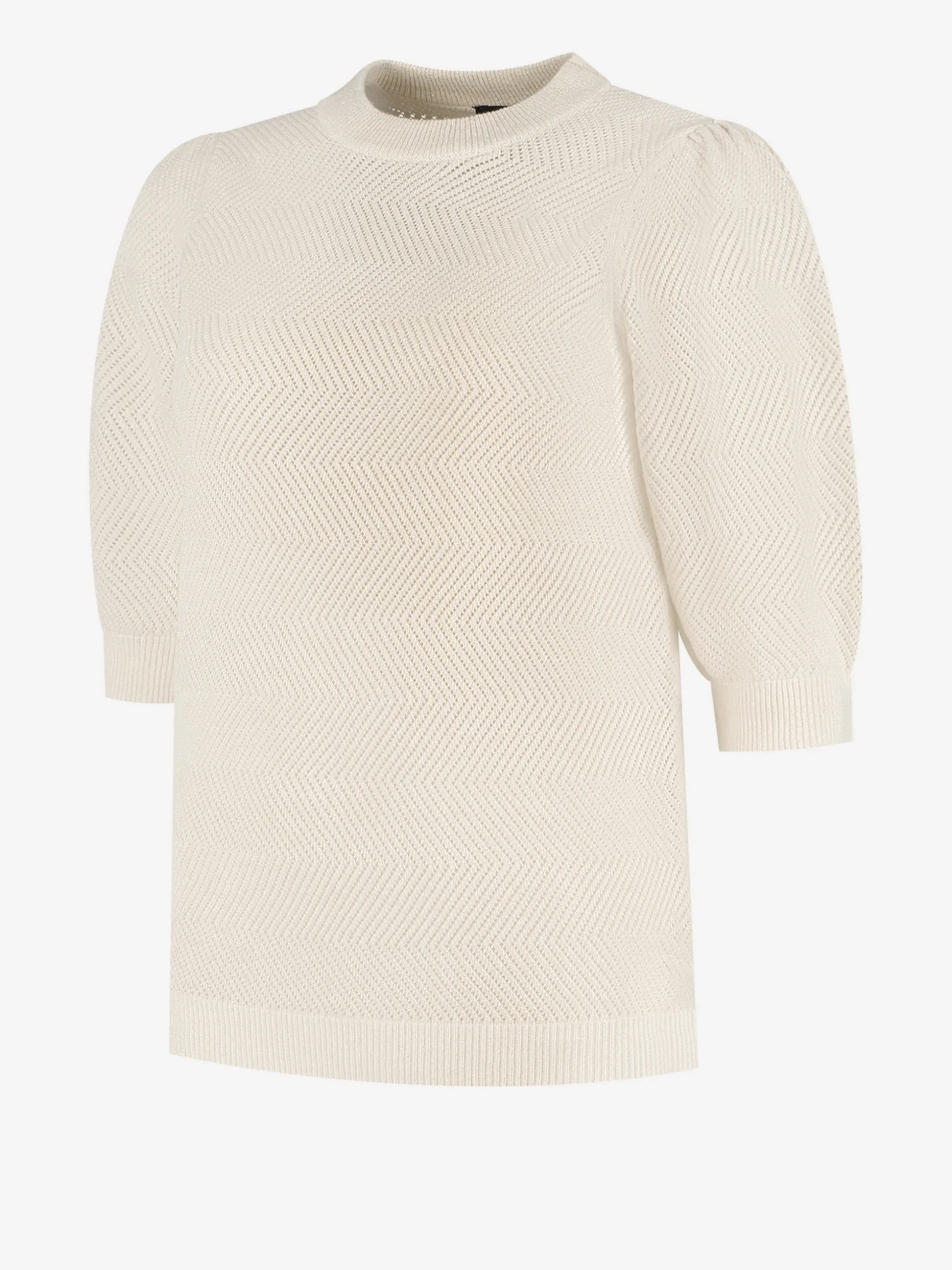 Ajour gebreide top met pofmouwen