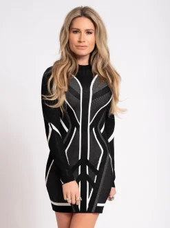 Fitted jurk met lijnen