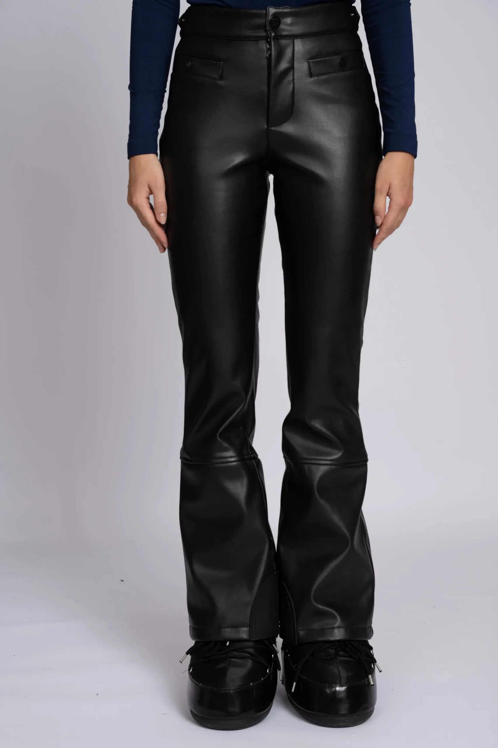 Flared ski broek met leren look