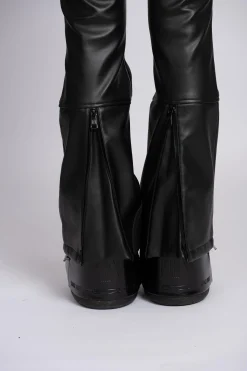 Flared ski broek met leren look