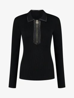 Geribbelde sweater met rits bij de hals