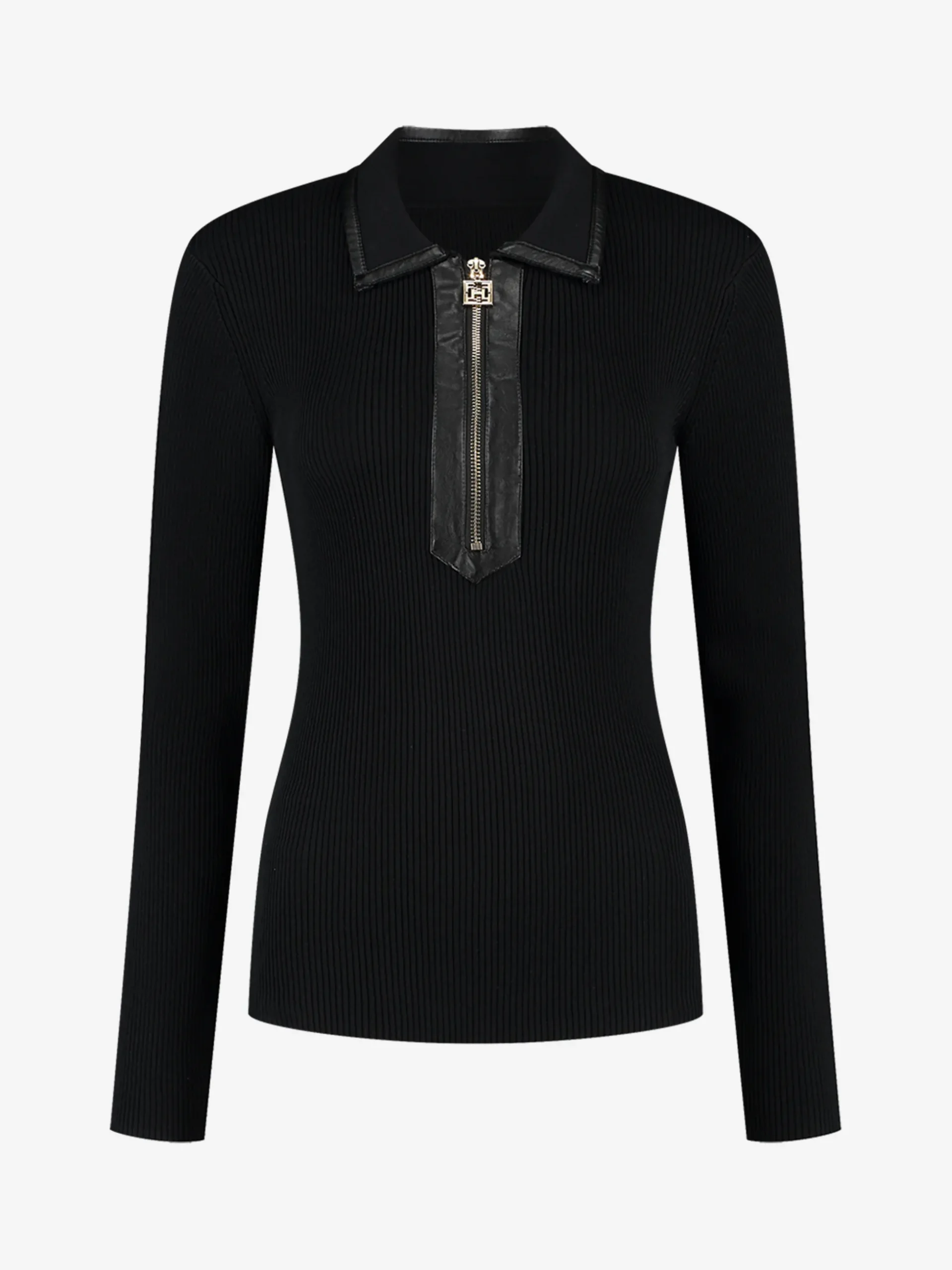 Geribbelde sweater met rits bij de hals