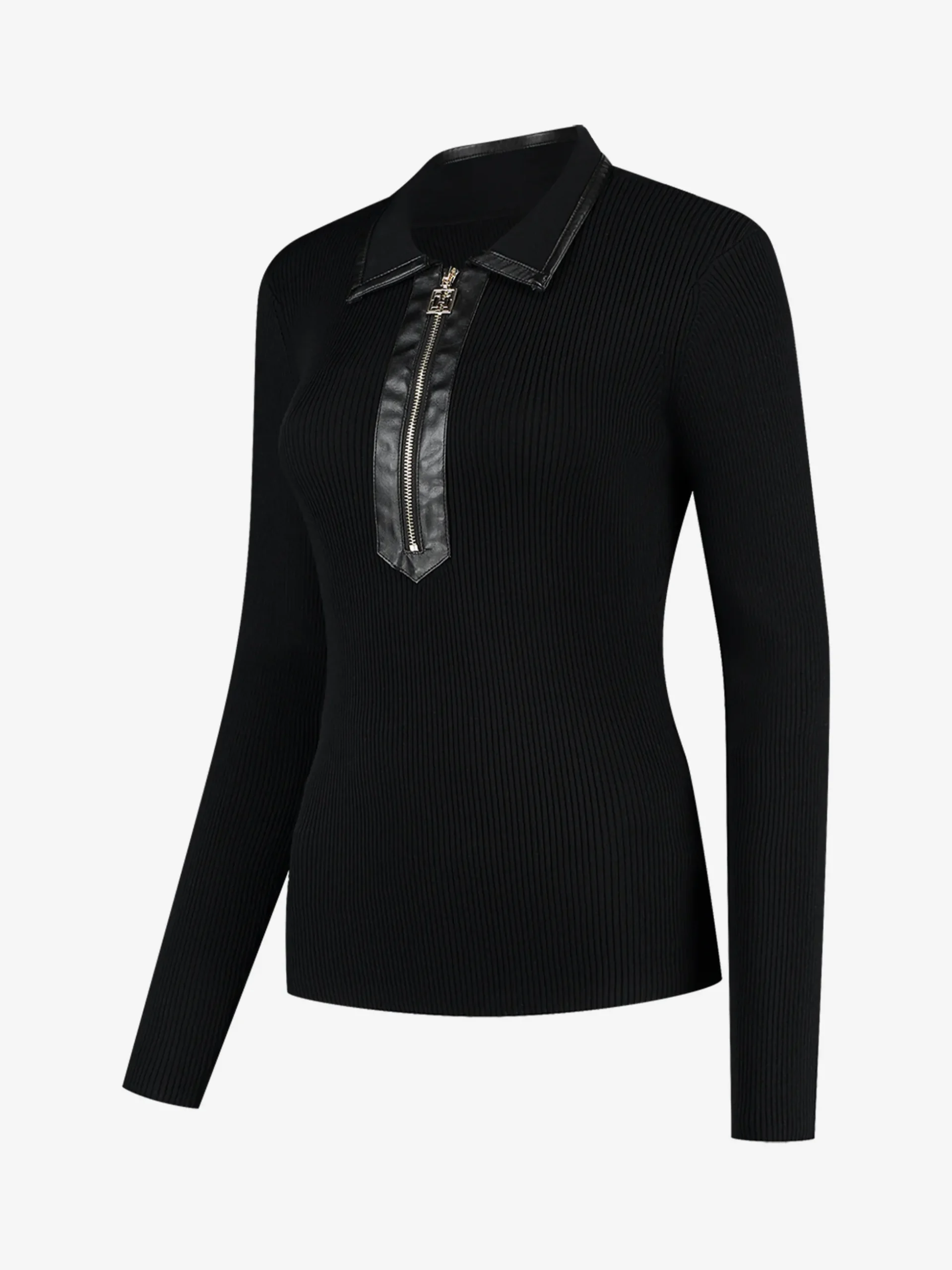 Geribbelde sweater met rits bij de hals