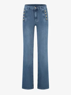 High rise jeans met knopen