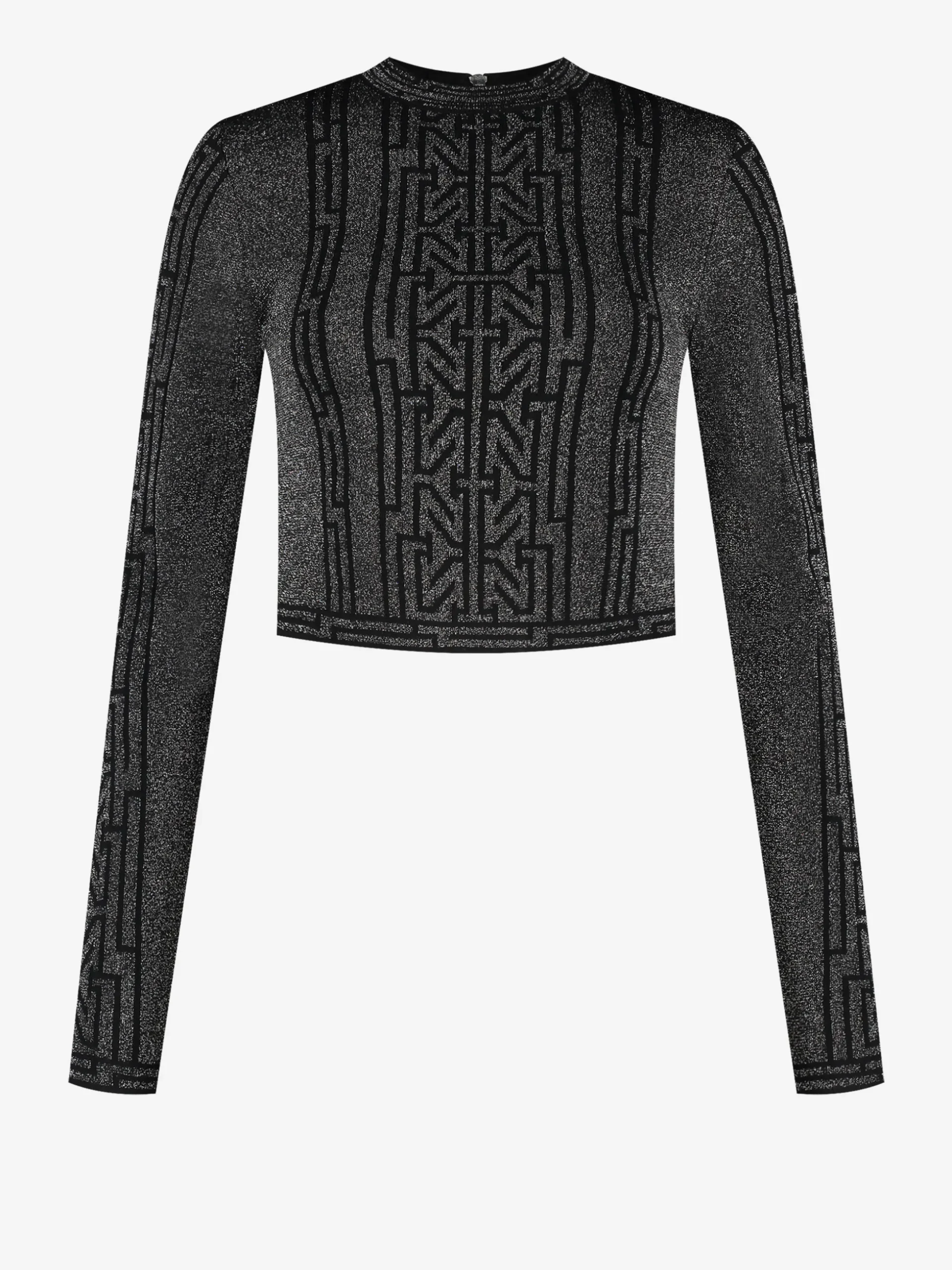 Korte glitter top met col en logo patroon