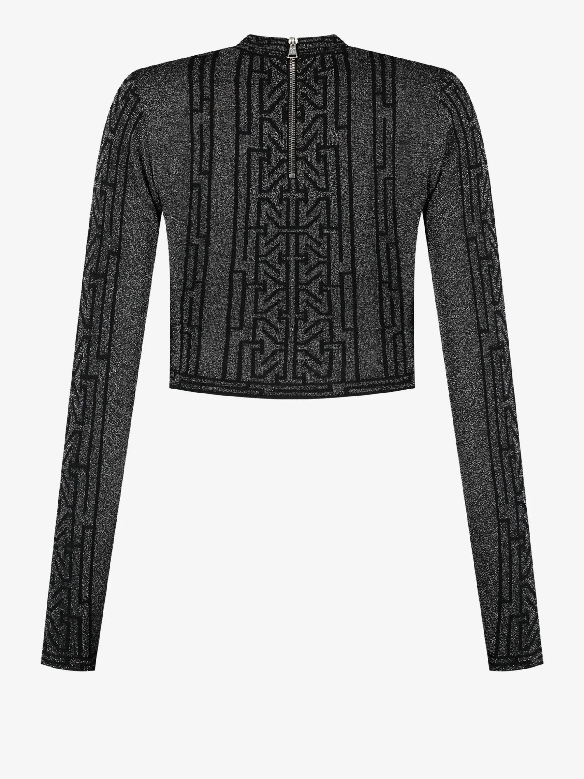 Korte glitter top met col en logo patroon