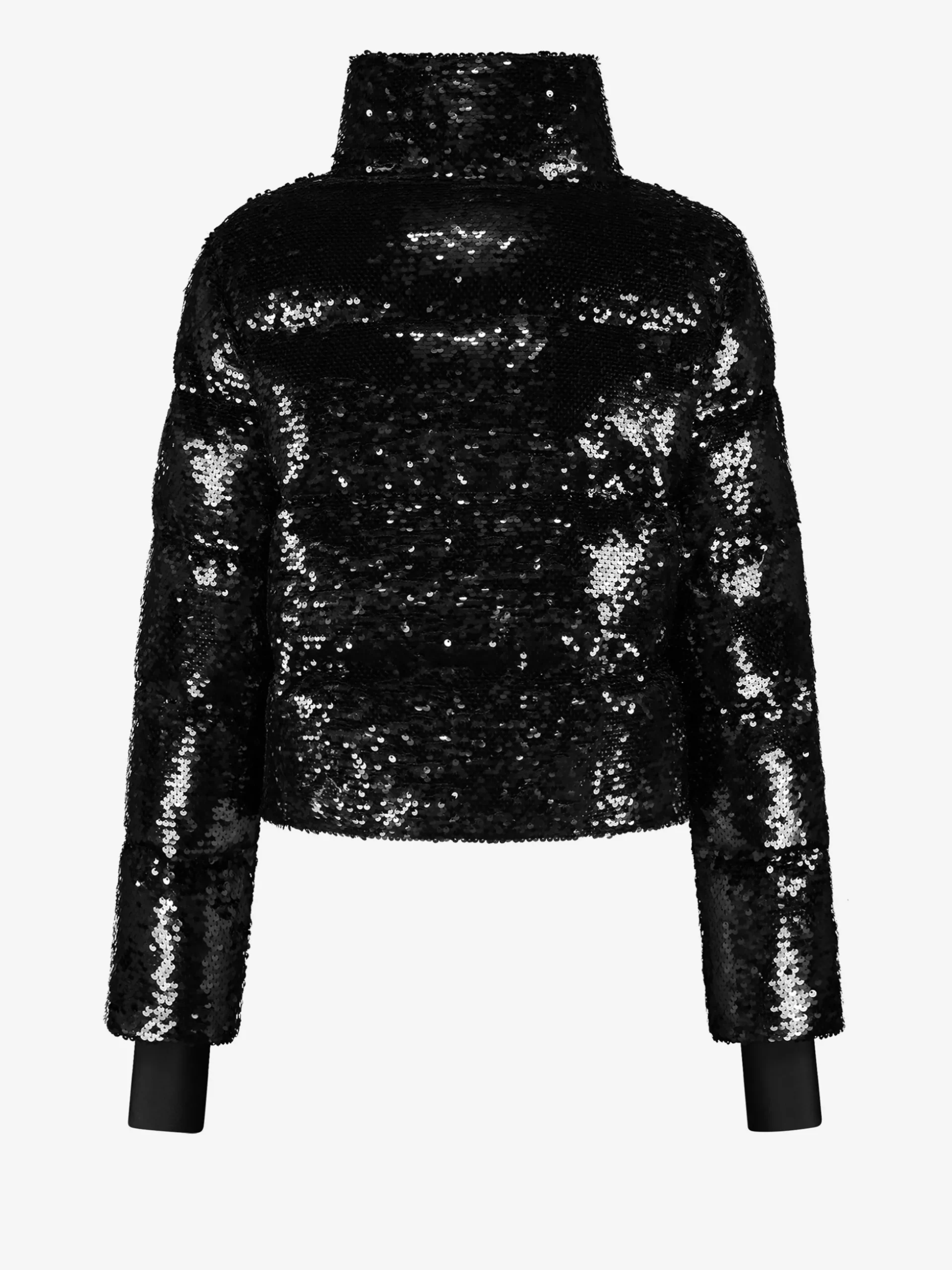 Korte jas met pailletten en hoge kraag