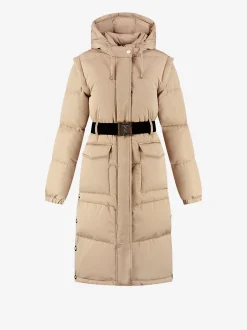 Lange puffer jas met riem en afneembare mouwen
