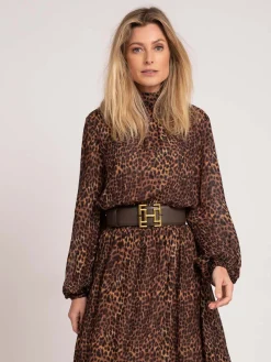 Leren taille riem met logo gesp