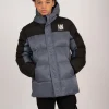 Puffer jack met capuchon en logo