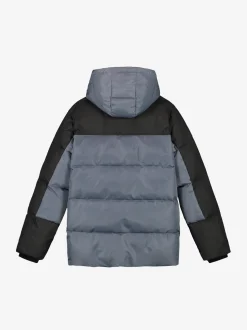 Puffer jack met capuchon en logo