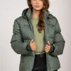 Puffer jack met logo patroon en capuchon