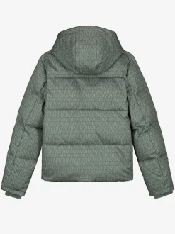 Puffer jack met logo patroon en capuchon