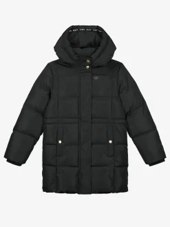 Puffer jas met capuchon en getailleerd middel