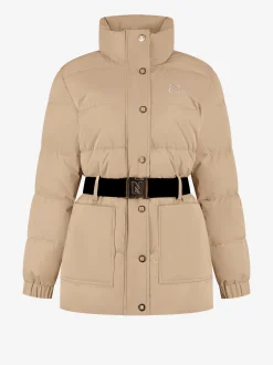 Puffer jas met hoge hals en riem
