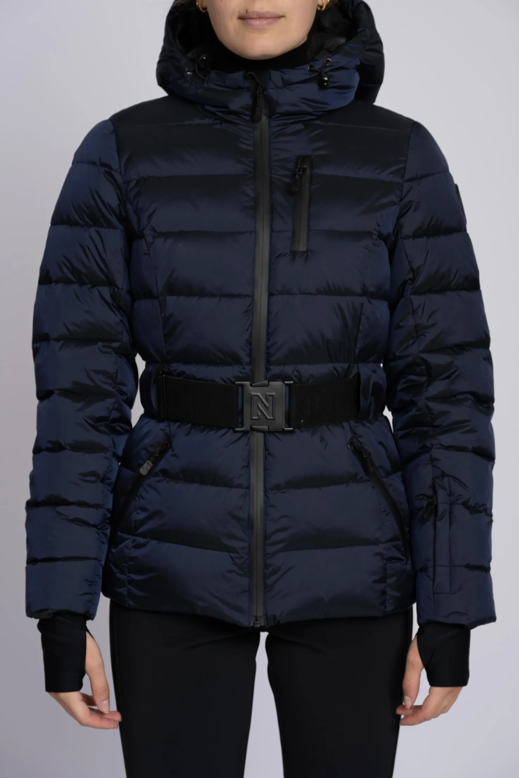 Ski jas met capuchon en elastische riem