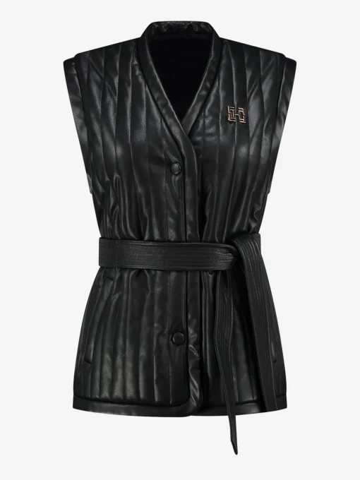 Vegan leren gilet met ceintuur met broche
